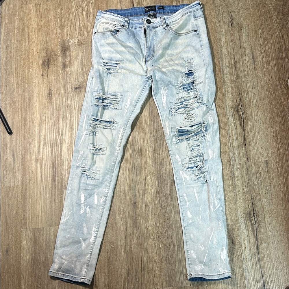 Men's Distressed Light Blue Skinny Jeans